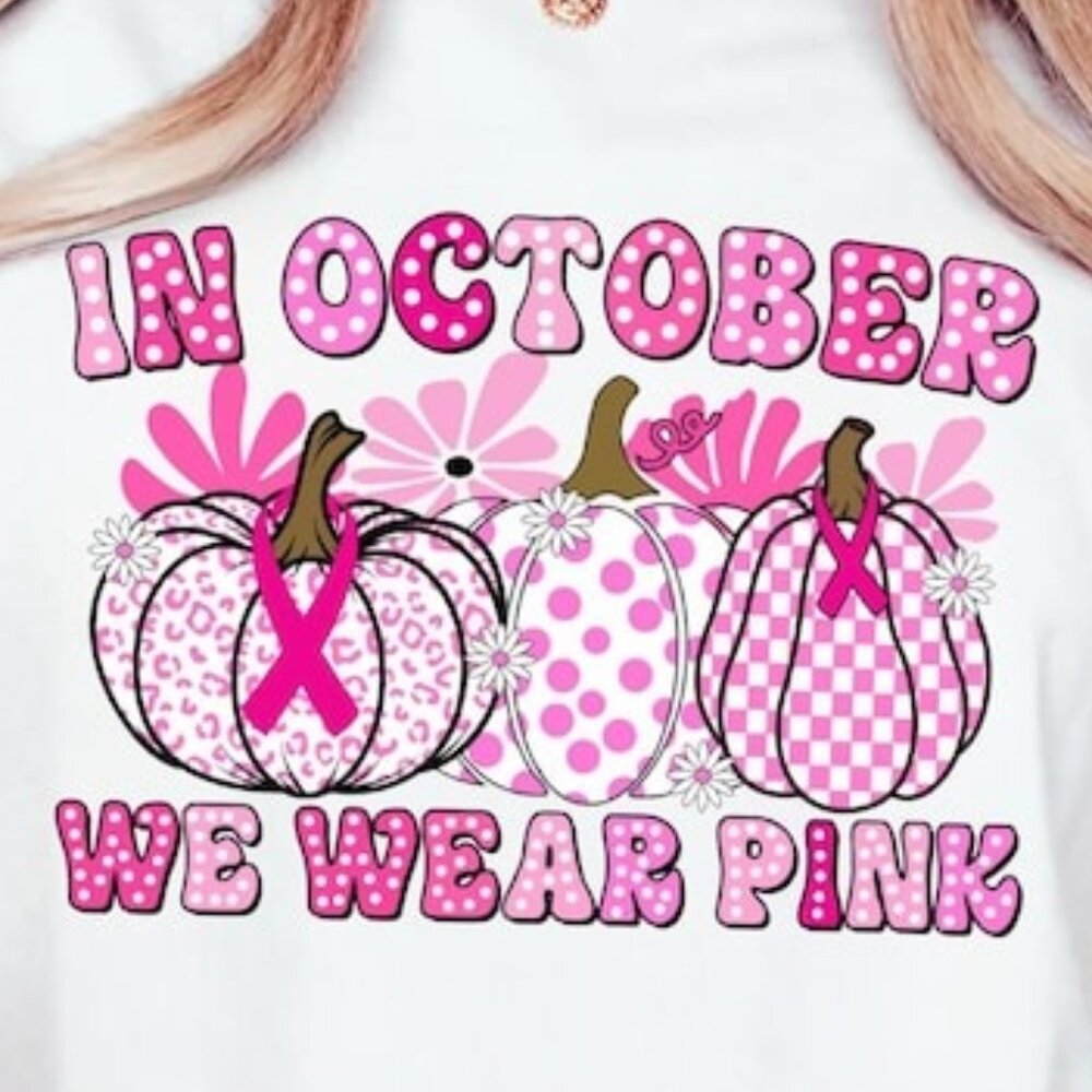 In October We Wear Pink Sweatshirt, Pink Pumpkin Shirt - Picture 2 of 4